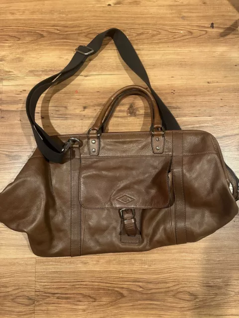 Fossil Duffel Unisex Weekender Bag / Doctor Bag  Brown Leather  21''x12''x12''