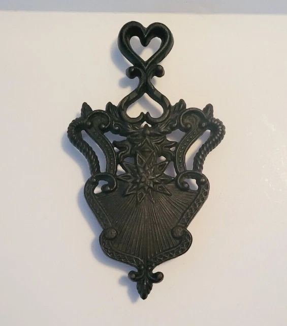 Vintage Black Cast Iron Trivet With Two Heats and Flower