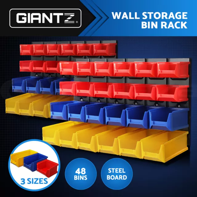 Giantz Bin Wall 48 Storage Bin Rack Wall Mounted Tools Steel Board Work Garage