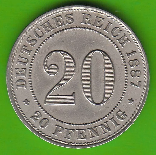 Münze Kaiserreich 20 Pfennig 1887 J in vz gereinigt seltener  nswleipzig 2