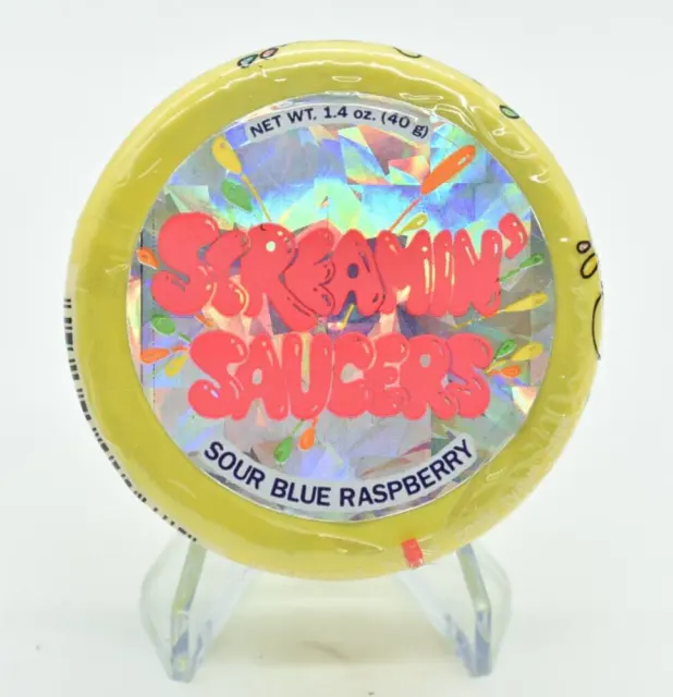 Screamin' Saucers -SOUR BLUE RASPBERRY PUCK,Creative Confection, YELLOW, Sealed!