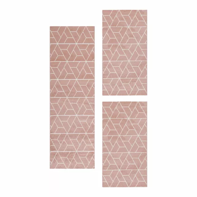 Chambre à Coucher à Poils Ras Tapis Set Tapis Géométrique Design 3 Pièces Rose