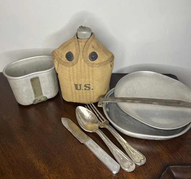 1918 WWI US Army Canteen LF&C, Pouch Long 1117, Cup Mess Kit Set WW1