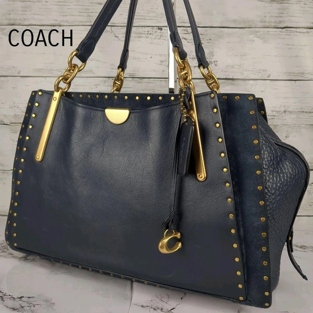 COACH DREAMER 36 Navy 2way Rivet Handbag Leather Women 153.22