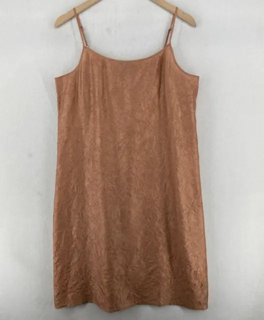 EILEEN FISHER Dress M Crushed Silk Cami Slip Knee Length Crinkle Cinnamon