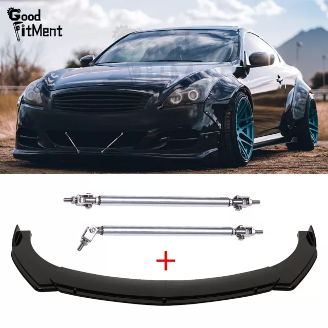 For Infiniti G35 G37 Q40 Q50 Q60 Front Bumper Lip Spoiler Splitter + Strut Rods