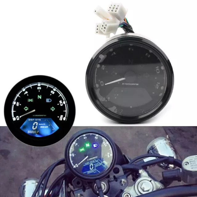 12000RPM LCD Digital Universal Motorcycle Odometer Speedometer Tachometer Gauge