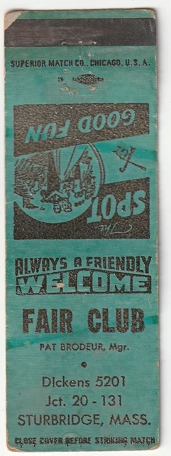 Matchbook Cover - Fair Club - Sturbridge Massachusetts - Restaurant Bar Tavern #