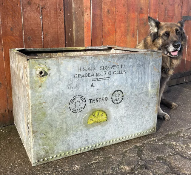 🌴 Vintage Antique Riveted Galvanised Steel Farm Water Trough Tank Plant Pot 🌴