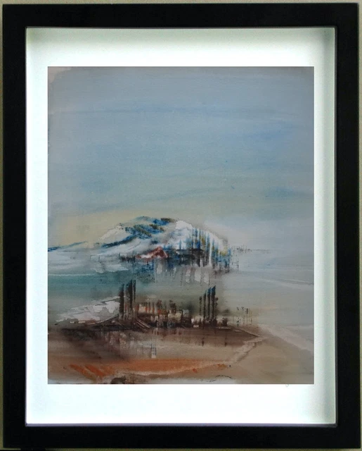 Dessin Aquarelle Original - Paysage Abstrait De Kovan, Période XXème Siècle
