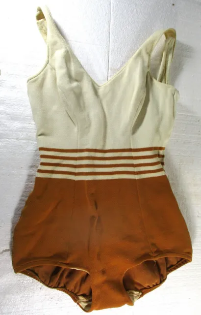 Ca 1940-50'S Rose Marie Reid Woman's Bathing Suit, Clean No Repairs, Tan & Brown