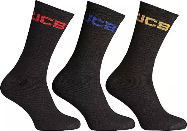 JCB - Men's Black/Grey Crew Socks 3 Pairs U.K. Size 6-11 Work Socks Black Socks