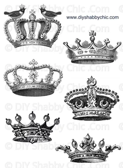 Waterslide Decal Image Transfer Vintage Crowns King Queen Prince Princess Royal