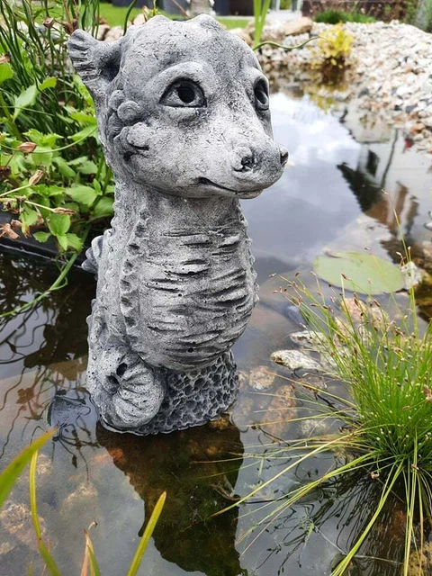 SKULPTUR STEINFIGUR SEEPFERDCHEN, STEINGUSS Garten Gartenfigur Teich
