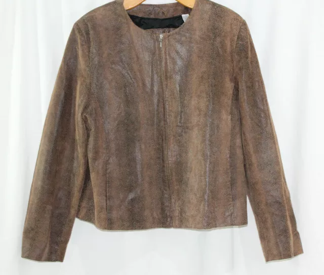 Lord & Taylor Womens Brown Genuine Leather Zip Up Jacket L