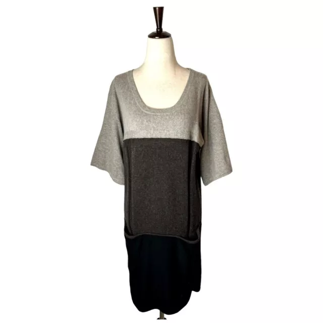 Neiman Marcus Cashmere Collection Brown Colorblock Knit Tunic Sweater Dress S