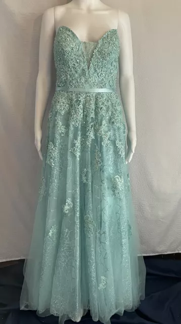 Jovani Dress Prom Gown 8 Aqua Blue Green Beaded Beautiful