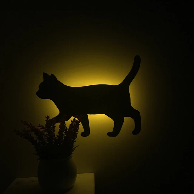CAT LED VOICE Control Night Light Black Wall Decoration Child £15.18