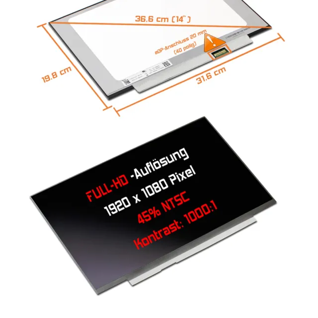 14" Full HD LED Ersatz Touch Display matt für Innolux N140HCN-EA1 (CMN14F5)