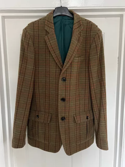 Jack Wills Mens Brown Tweed Blazer Jacket Size Large 100% Wool Outer | Used