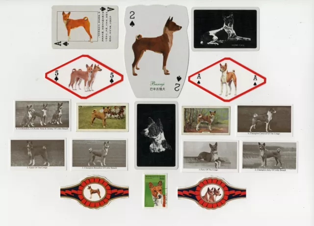 Basenji Collection Of Dog Collectable Cards Stamps & Bands