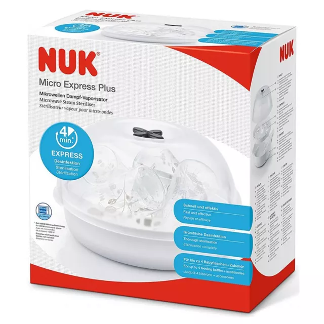 NUK Micro-Onde Express Plus Vapeur Bouteille Stérilisateur Fast Et Efficace Neuf
