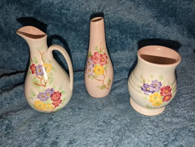Collection of 3 pieces E Radford hand painted (QL) "Floral" ceramics - VGC