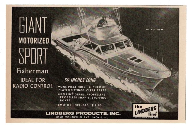 1966 LINDBERG Model Kit no. 811-M Giant Motorized fishing boat  Vintage Print Ad