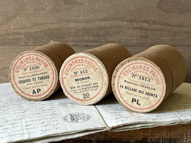 Antique French Trio of Pathe Phonograph Wax Cylinder Boxes