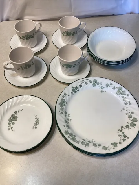 Corelle Callaway Ivy Dinnerware Place Settings for 4, 20 pieces Plates Cups Bow
