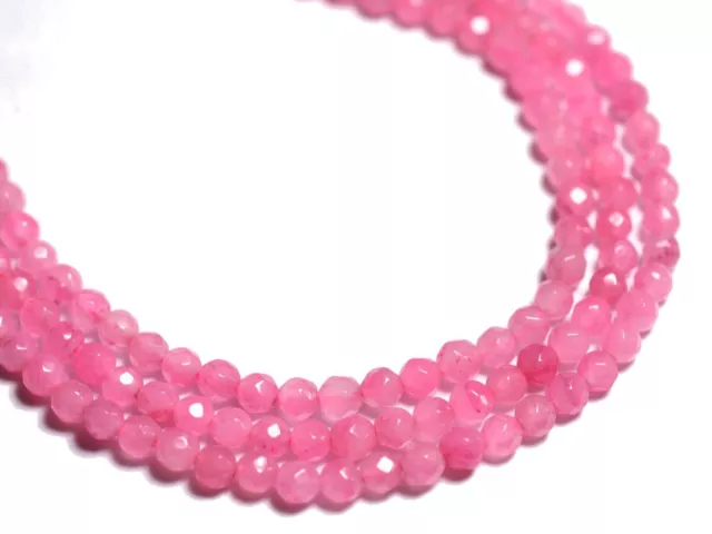 20pc - Perles de Pierre - Jade Boules Facettées 4mm Rose Bonbon - 4558550017857