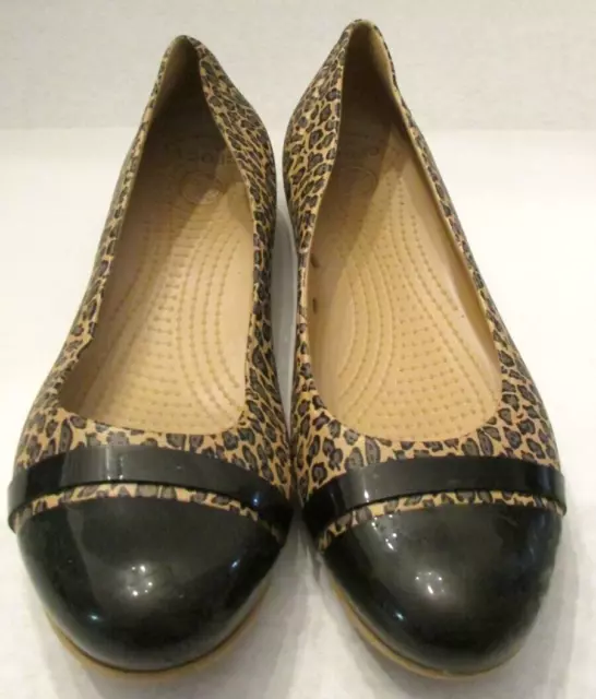 Crocs Leopard Print Black Toe Cap Flats Women's 10 W NEW