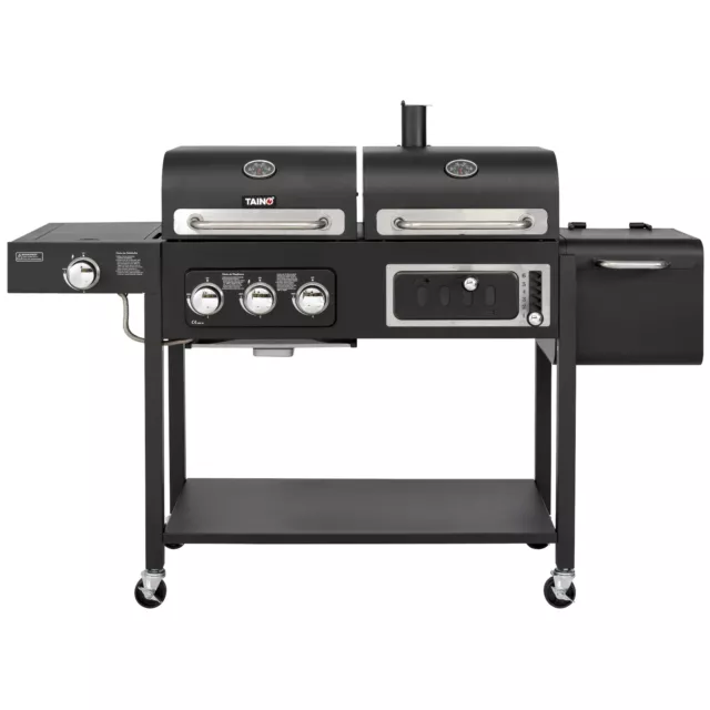 TAINO HERO DUO Gasgrill Holzkohlegrill Kohle Smoker Grillwagen BBQ Grill Schwarz