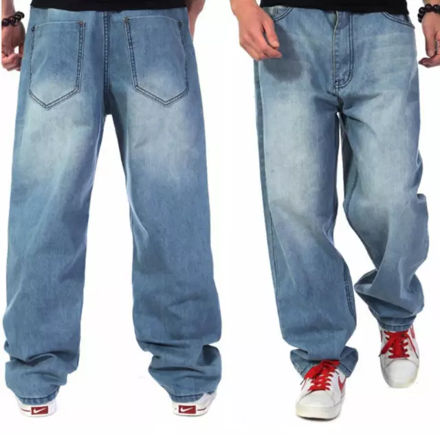 MENS HIP-HOP JEANS Work Cargo Trousers Denim Pants Loose Streetwear  Stonewashed £55.19 - PicClick UK