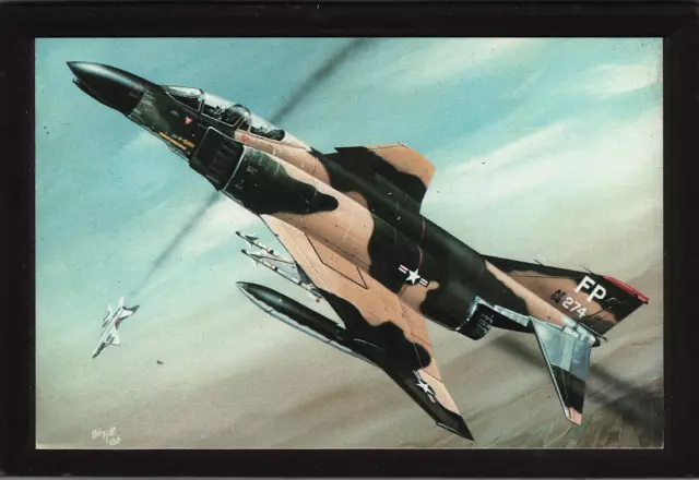 Framed 4" X 6" Painting of a McDonnell Douglas F-4 (Phantom).  Hang or Display.