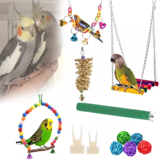 12Pc Pet Bird Toy Parrot Parakeet Cockatiel Cage Hanging Bell Ladder Hammock Toy