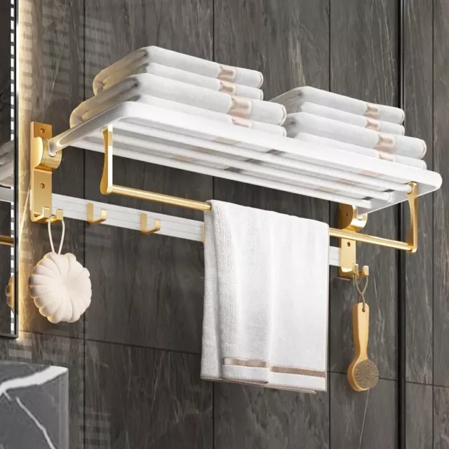White and Gold Towel Rail Holder Luxury Wall Mounted Rack Shelf Bathroom Adjust