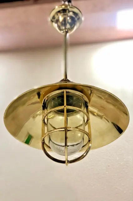 Vintage Marine Décor Home Solid Brass Nautical Hanging Light Fixture with Shade