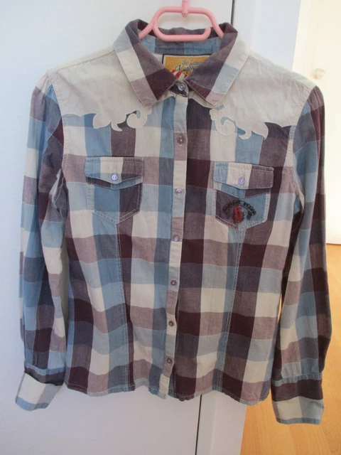 Chemise Polaire Légère à Carreaux Bleu Et Blanc Avec Capuche Grise - Taille L (42-44) - Neuf Sans étiquette