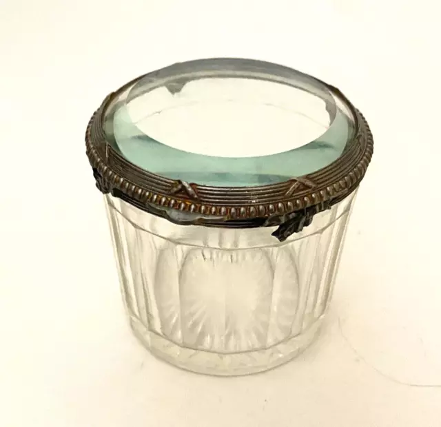 French Antique Nap III Glass Lidded Round Trinket Box – 1880’s
