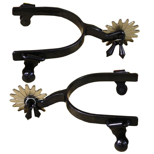 35AI Hilason Black Steel Men Spurs Nickel Plated Rowels