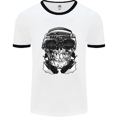 Ghetto Blaster Skull Mens White Ringer T-Shirt