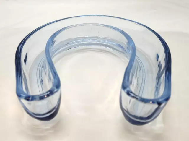 Vintage Bagley Blue Glass Posy Bowl - horseshoe shape - 17cm long approx