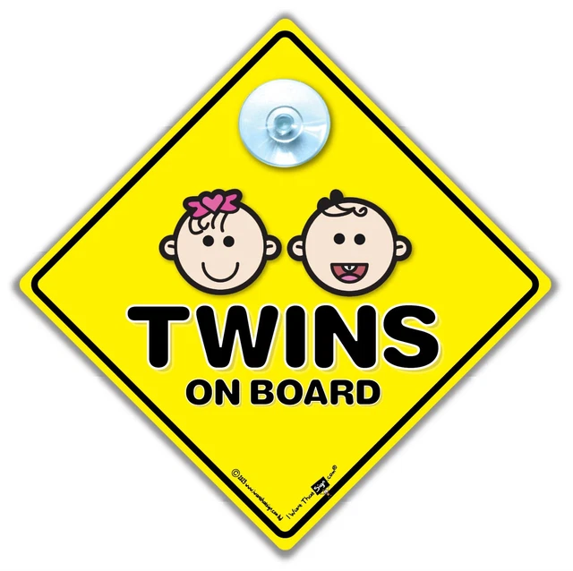 Twins On Board Car Sign – Yellow Suction Cup – Baby On Board Style – Iwantthatsign.com