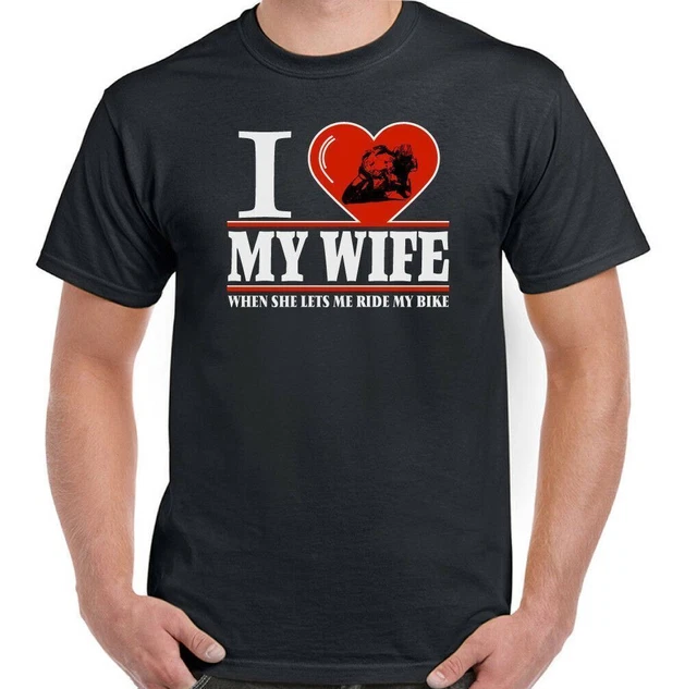 Biker T-Shirt i Love My Wife Uomo Divertente Motocicletta Moto Indiano Chopper