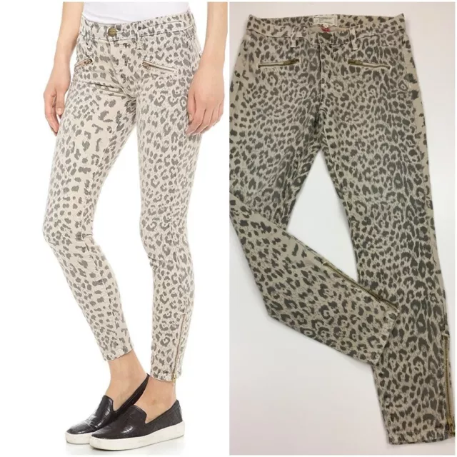 $248 NWOT CURRENT ELLIOTT Womens sz 27 The Soho Zip Stiletto Stone Leopard Jeans