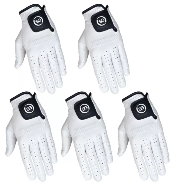 SG Pack of 3 and 5 White Men Cabretta Leather Golf Gloves Premium quality