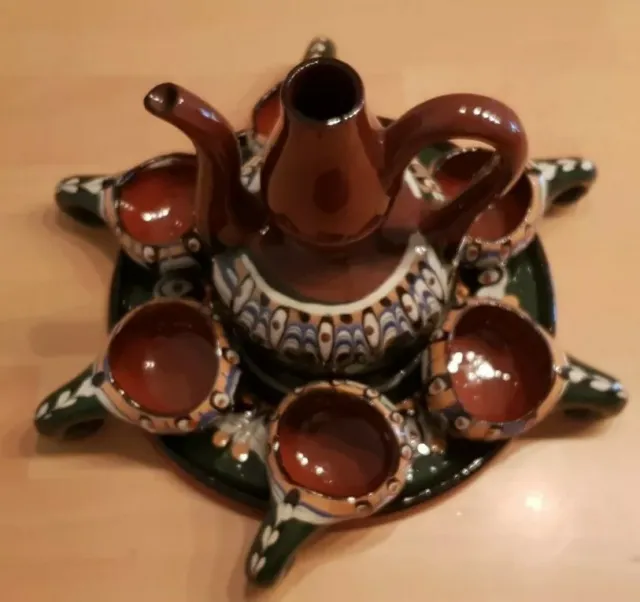 Kunstvolles Teekannenset aus gebranntem Ton (1Kanne mit 6 kleinen Tassen)