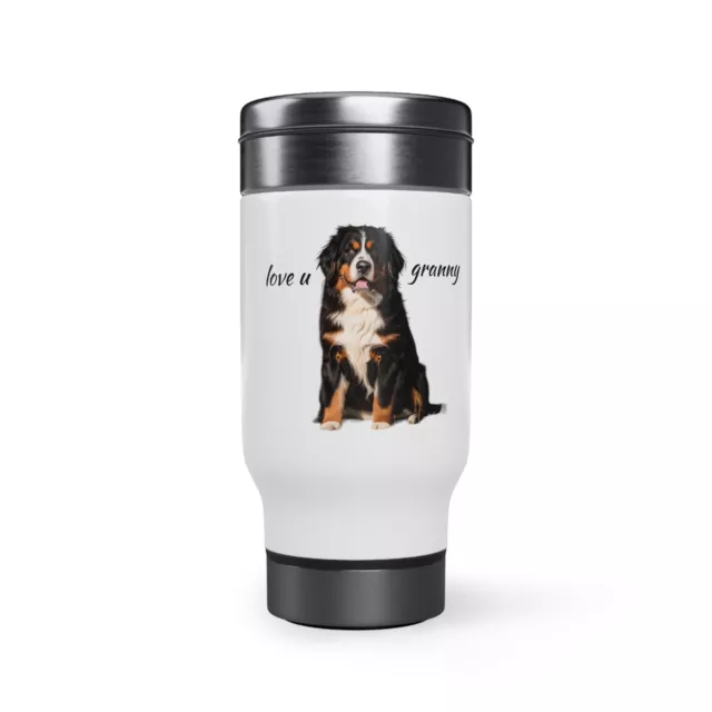 Stainless Steel Bernese Mountain Dog Travel Mug with Handle, 14oz