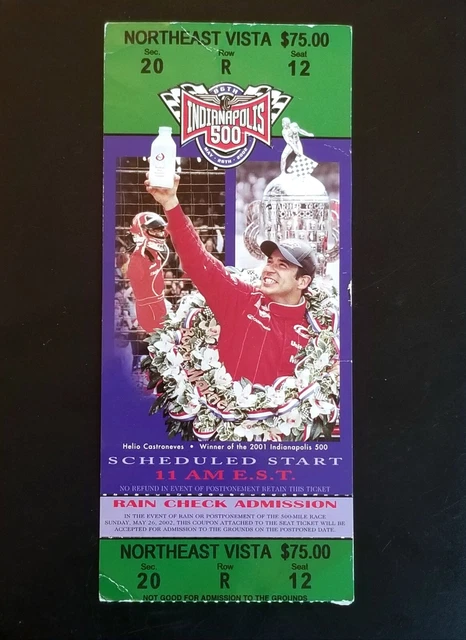 2002 Indy 500 Ticket Stub Indianapolis Car Race Helio Castroneves Marlboro Team